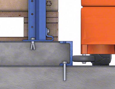 De ruimte tussen de geleiders van twee gangpaden wordt opgevuld met beton, waardoor er een strook ontstaat waarop de stellingen worden geplaatst.