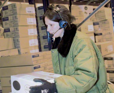 Toepassing van voice picking in een geautomatiseerd logistiek centrum voor de opslag en distributie van diepvriesproducten.