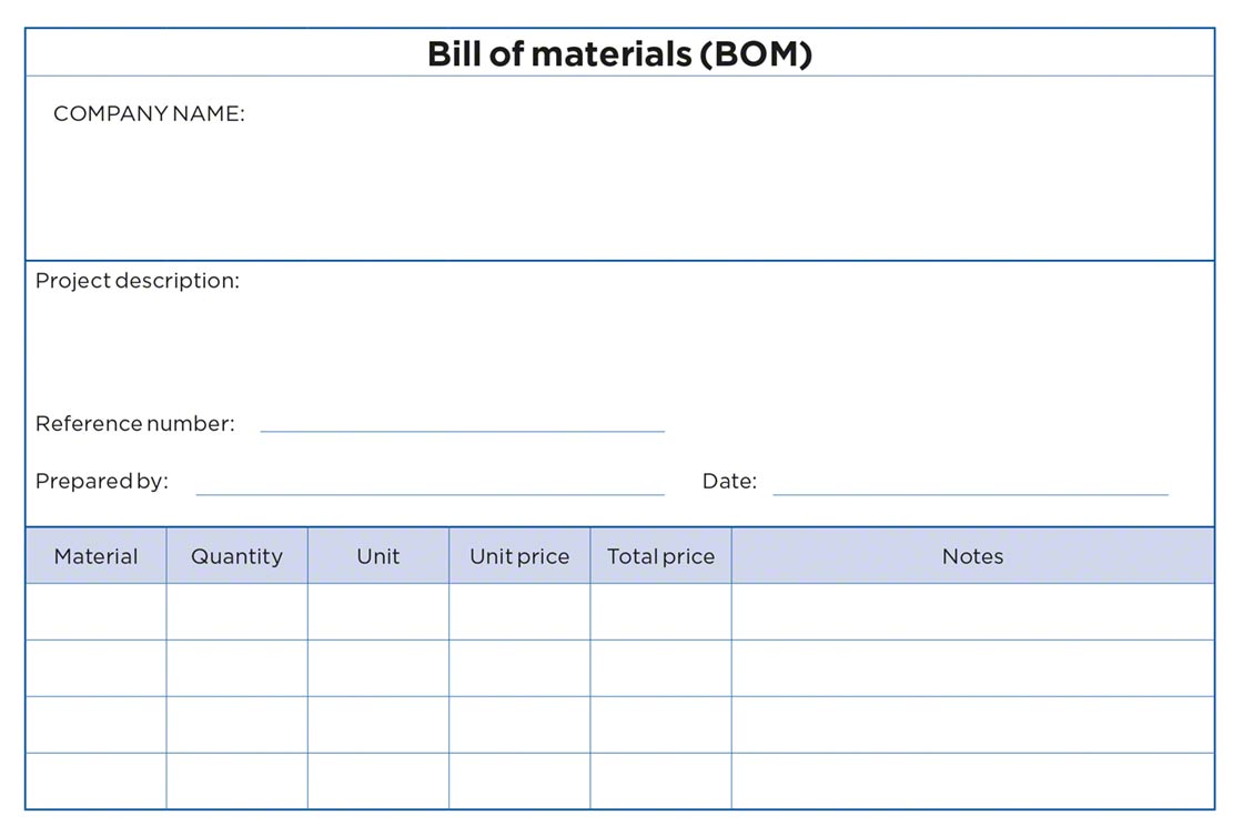 Ce document est un exemple illustrant certains des éléments contenus dans une nomenclature (BOM)