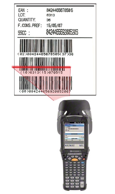 Etiket met barcode EAN-128 waarmee de pallet geïdentificeerd kan worden, alsmede het product dat het bevat en de kenmerken ervan.