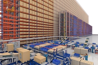   In een logistieke installatie kan het shuttlesysteem voor dozen en magazijnbakken met andere opslagsystemen worden gecombineerd