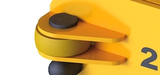 De geleidewielen  geleiden de bewegingen van de shuttle zich in de lengterichting