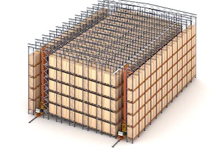 Palletdoorrolstellingen kunnen de dragende structuur vormen bij hoogbouwmagazijn