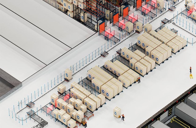 Het elektrisch Monorailsysteem vervoert pallets en bestaat uit aangedreven karretjes