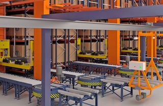 De karretjes beschikken over een transportband om pallets te verplaatsen naar de laad- en losstations