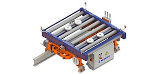 De karretjes op vloerrails bevatten twee aandrijfeenheden en twee vrijloopwielen