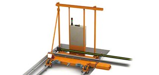 Met de bruglift kan een magazijnkraan van het ene gangpad naar het andere worden verplaatst