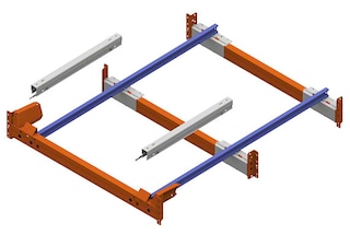 De opstelling voor twee pallets bestaat slechts uit twee rails en twee geleiders