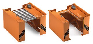 De hydraulische tafel met rollen tilt de last van de grond naar de hoogte van het circuit