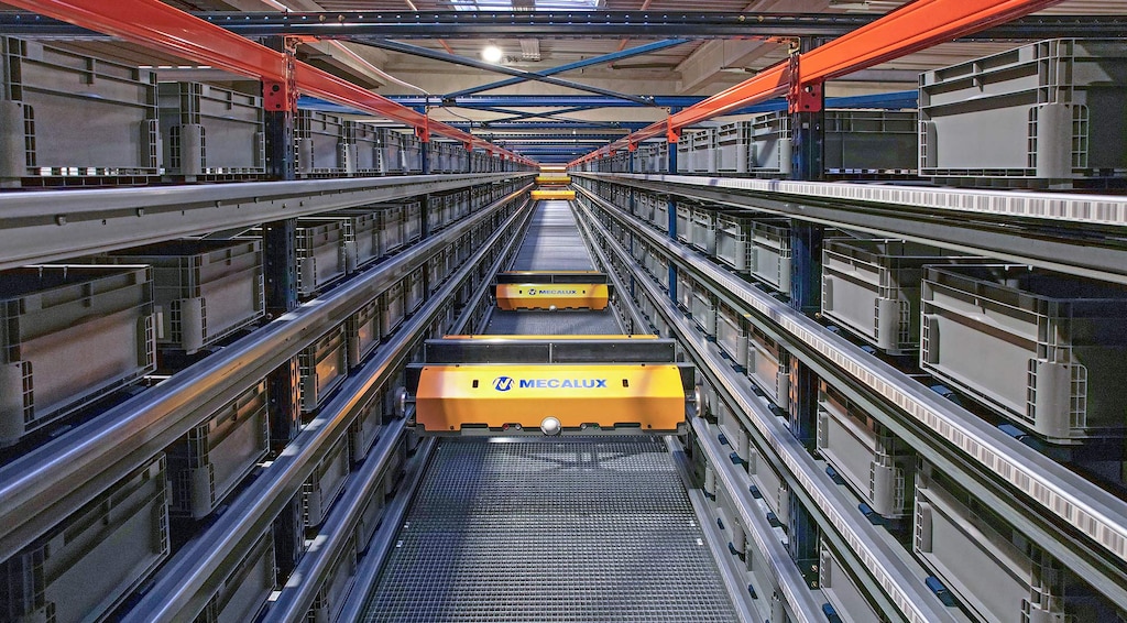 Shuttlesysteem voor dozen en magazijnbakken Shuttlesysteem voor dozen en magazijnbakken