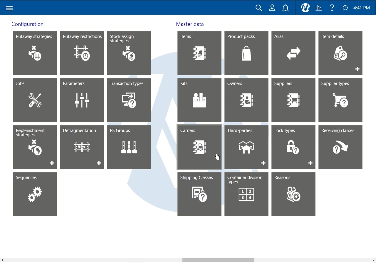 Gebruikersinterface van het warehouse management systeem Easy WMS